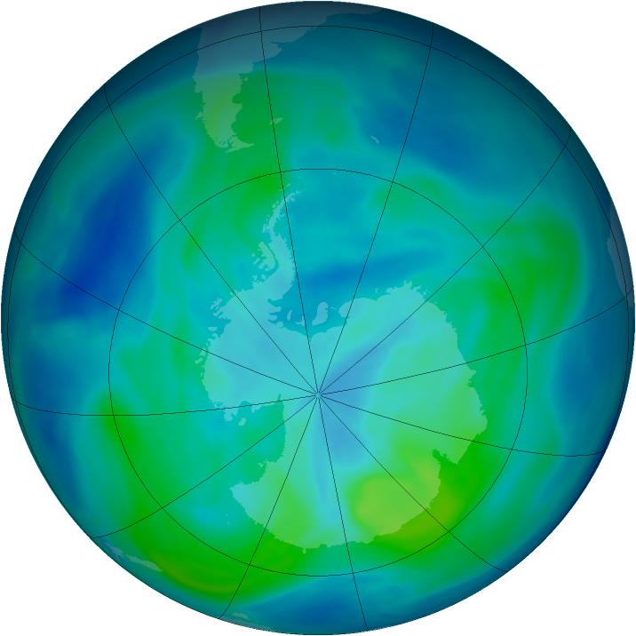 Antarctic ozone map for 07 March 2006